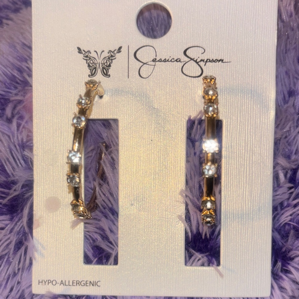 Jessica Simpson Gold Tone with Clear Crystals Earrings